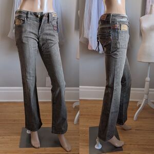 Vintage Y2K Vigoss Flare Stretch Jeans Leather Low Rise Western Cowgirl Size 26